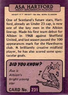 1971-72 A&BC Gum English Footballers (Purple Backs) #231 Asa Hartford Back