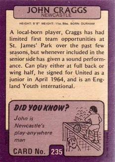 1971-72 A&BC Gum English Footballers (Purple Backs) #235 John Craggs Back