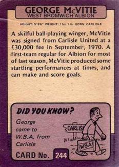 1971-72 A&BC Gum English Footballers (Purple Backs) #244 George McVitie Back