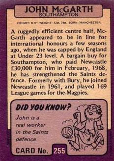 1971-72 A&BC Gum English Footballers (Purple Backs) #255 John McGrath Back