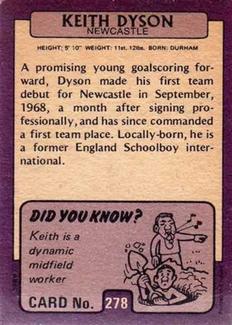 1971-72 A&BC Gum English Footballers (Purple Backs) #278 Keith Dyson Back