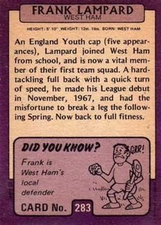 1971-72 A&BC Gum English Footballers (Purple Backs) #283 Frank Lampard Back