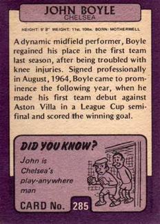1971-72 A&BC Gum English Footballers (Purple Backs) #285 John Boyle Back