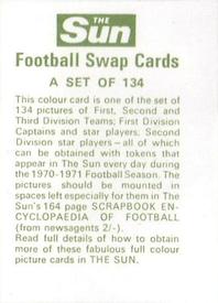 1970 The Sun Football Swap Cards #64 Team Photo Back