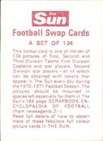 1970 The Sun Football Swap Cards #77 Jimmy Nicholson Back