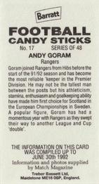 1992-93 Barratt Football Candy Sticks #17 Andy Goram Back