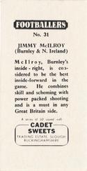 1959 Cadet Sweets Footballers #31 Jimmy McIlroy Back