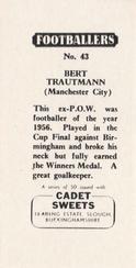 1959 Cadet Sweets Footballers #43 Bert Trautmann Back