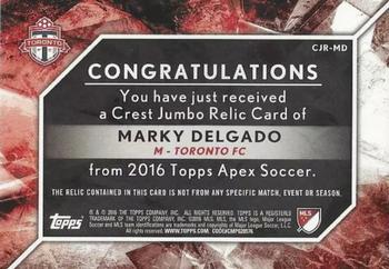 2016 Topps Apex MLS - Crest Jumbo Relics Green #CJR-MD Marky Delgado Back