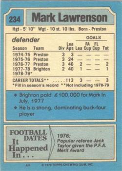 1979-80 Topps #234 Mark Lawrenson Back