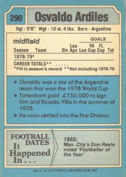 1979-80 Topps #290 Osvaldo Ardiles Back