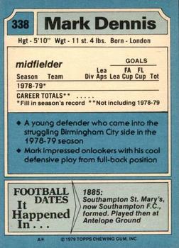 1979-80 Topps #338 Mark Dennis Back