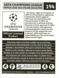 2010-11 Panini UEFA Champions League Stickers #194 Ali Tandogan Back