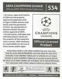 2009-10 Panini UEFA Champions League Stickers #534 Marcos Camozzato Back