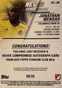 2018 Stadium Club MLS - Never Compromise Autographs #NC-JM Jonathan Mensah Back