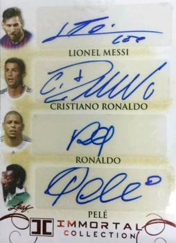 2018 Leaf Soccer Immortal Collection - Quad Autographs Gold #QA-01 Lionel Messi / Cristiano Ronaldo / Ronaldo / Pele Front
