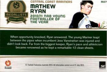 2013-14 SE Products A-League & Socceroos - Medallists #M07 Mathew Ryan Back