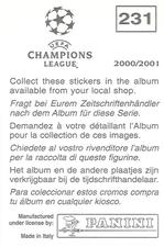2000-01 Panini UEFA Champions League Stickers #231 Jimmy Algerino Back