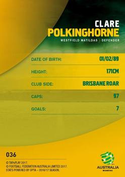 2017-18 Tap 'N' Play Football Australia #036 Clare Polkinghorne Back