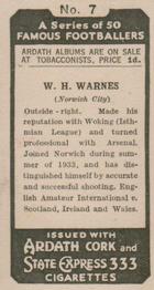 1934 Ardath Famous Footballers #7 William Henry Warnes Back