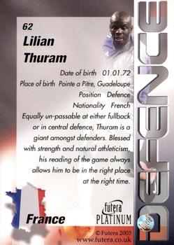 2003 Futera Platinum World Football #62 Lilian Thuram Back