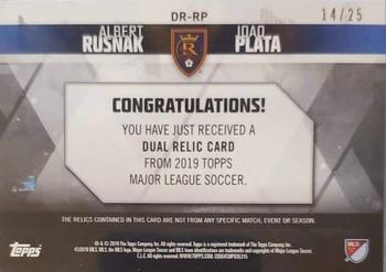2019 Topps MLS - Dual Relics Orange #DR-RP Albert Rusnak / Joao Plata Back
