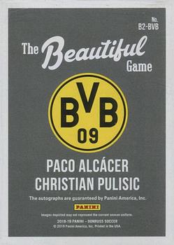 2018-19 Donruss - The Beautiful Game Dual Autographs Gold #B2-BVB Christian Pulisic / Paco Alcacer Back