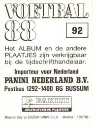 1987-88 Panini Voetbal 88 Stickers #92 Theo Kulsdom Back
