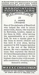 1939 Churchman's Association Footballers 2nd Series #25 Joe James Back