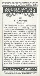 1939 Churchman's Association Footballers 2nd Series #28 Tommy Lawton Back