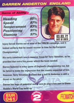 1997 Pro Match - Embossed Eurostar #EUR041 Darren Anderton Back