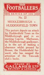 1928 Gallaher Ltd Footballers #22 Middlesbrough v Huddersfield Town Back