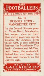 1928 Gallaher Ltd Footballers #46 Swansea Town v Manchester City Back