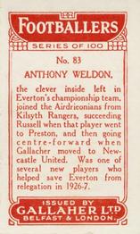 1928 Gallaher Ltd Footballers #83 Anthony Weldon Back