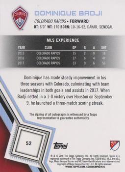2018 Topps MLS - Non-Autographed Certified Autographs #52 Dominique Badji Back