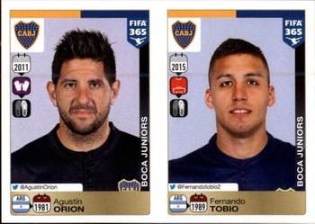 2015-16 Panini FIFA 365 The Golden World of Football Stickers #72 / 73 Agustín Orion / Fernando Tobio Front