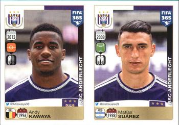 2015-16 Panini FIFA 365 The Golden World of Football Stickers #157 / 158 Andy Kawaya / Matías Suárez Front