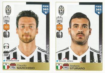 2015-16 Panini FIFA 365 The Golden World of Football Stickers #573 / 574 Claudio Marchisio / Stefano Sturaro Front