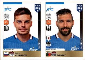 2015-16 Panini FIFA 365 The Golden World of Football Stickers #755 / 756 Artur Yusupov / Danny Front