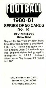 1980-81 Bassett & Co. Football #10. Kevin Reeves Back