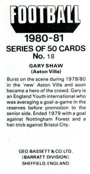 1980-81 Bassett & Co. Football #18. Gary Shaw Back