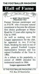 1994 The Footballer Magazine Hall of Fame #4 Bert Trautmann Back