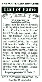 1994 The Footballer Magazine Hall of Fame #10 John Charles Back