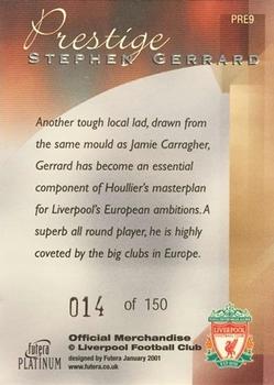 2001 Futera Platinum Prestige Liverpool #PRE9 Steven Gerrard Back