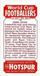 1958 D.C. Thomson Hotspur World Cup Footballers #10 Derek Kevan Back