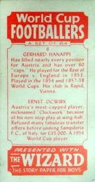 1958 D.C. Thomson Wizard World Cup Footballers #6 Gerhard Hanappi / Ernst Ocwirk Back