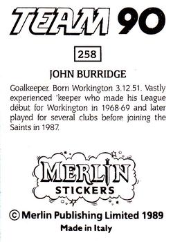 1990 Merlin Team 90 #258 John Burridge Back