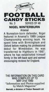 1990-91 Barratt Football Candy Sticks #3 Nigel Winterburn Back