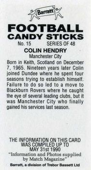 1990-91 Barratt Football Candy Sticks #15 Colin Hendry Back