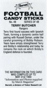 1990-91 Barratt Football Candy Sticks #48 Terry Butcher Back